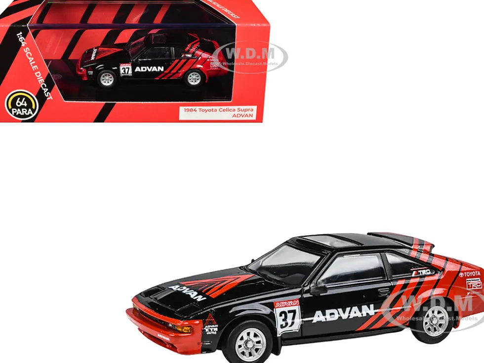 1984 Toyota Celica Supra #37 "ADVAN" Black and Red 1/64 Diecast Model Car by Paragon Models