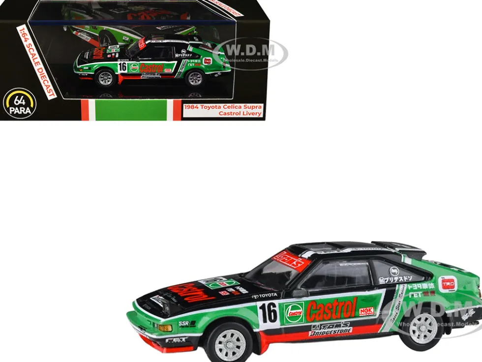 1984 Toyota Celica Supra #16 "Castrol Livery" Black and Green with Graphics 1/64 Diecast Model Car by Paragon Models