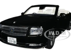 Toyota Century Open Car Convertible RHD Right Hand Drive Black with White Interior 1/18 Model Car Autoart 79531
