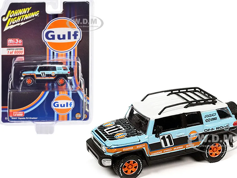 2007 Toyota FJ Cruiser #11 Light Blue Gulf Oil with Roofrack Limited Edition to 6000 pieces Worldwide 1/64 Diecast Model Car Johnny Lightning JLCP7415