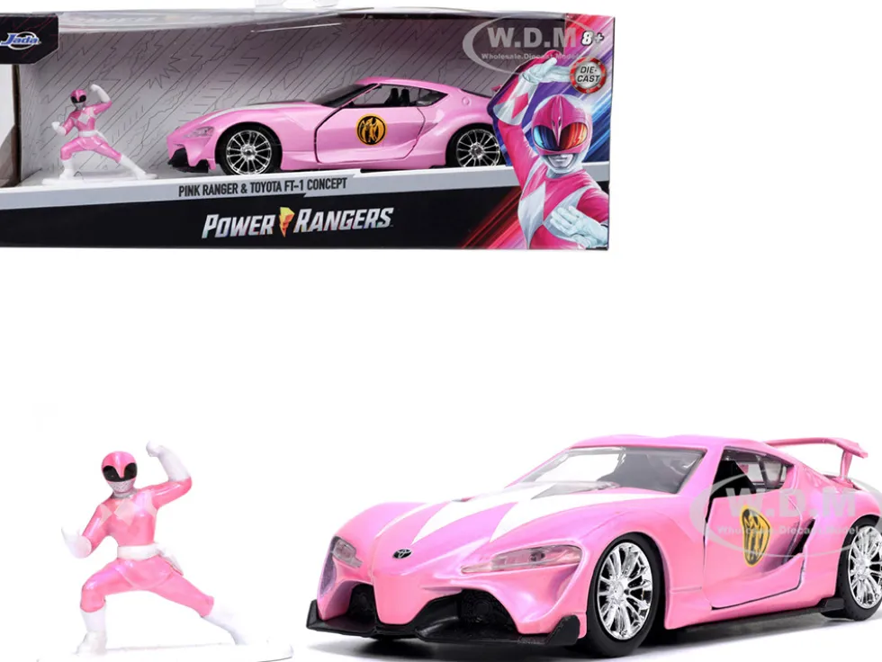 Toyota FT-1 Concept Pink Metallic Pink Ranger Diecast Figurine Power Rangers Hollywood Rides Series 1/32 Diecast Model Car Jada 33079