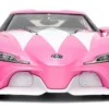 Toyota FT-1 Concept Pink Metallic and Pink Ranger Diecast Figurine Power Rangers Hollywood Rides Series 1/24 Diecast Model Car Jada 33224