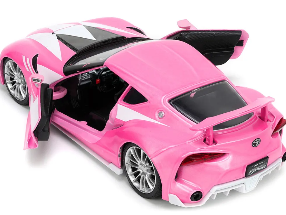 Toyota FT-1 Concept Pink Metallic and Pink Ranger Diecast Figurine Power Rangers Hollywood Rides Series 1/24 Diecast Model Car Jada 33224