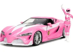 Toyota FT-1 Concept Pink Metallic and Pink Ranger Diecast Figurine Power Rangers Hollywood Rides Series 1/24 Diecast Model Car Jada 33224