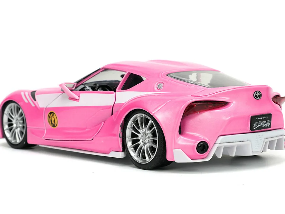 Toyota FT-1 Concept Pink Metallic and Pink Ranger Diecast Figurine Power Rangers Hollywood Rides Series 1/24 Diecast Model Car Jada 33224