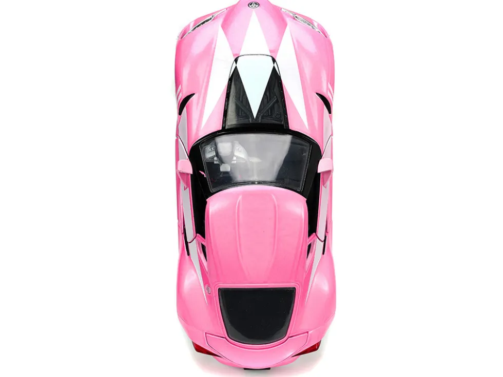 Toyota FT-1 Concept Pink Metallic and Pink Ranger Diecast Figurine Power Rangers Hollywood Rides Series 1/24 Diecast Model Car Jada 33224