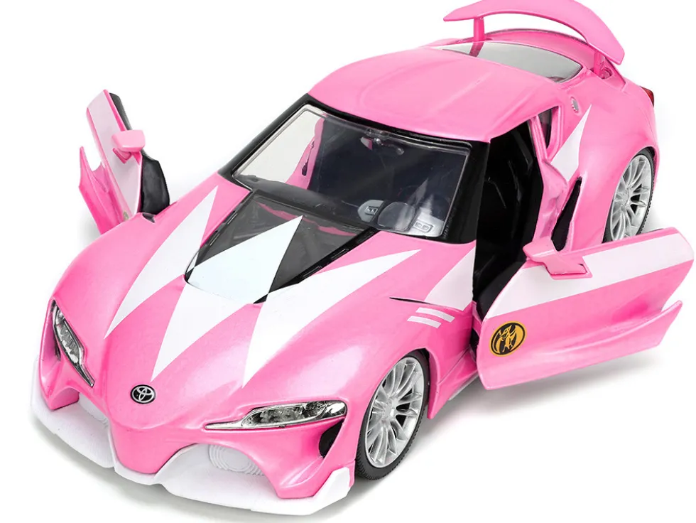 Toyota FT-1 Concept Pink Metallic and Pink Ranger Diecast Figurine Power Rangers Hollywood Rides Series 1/24 Diecast Model Car Jada 33224