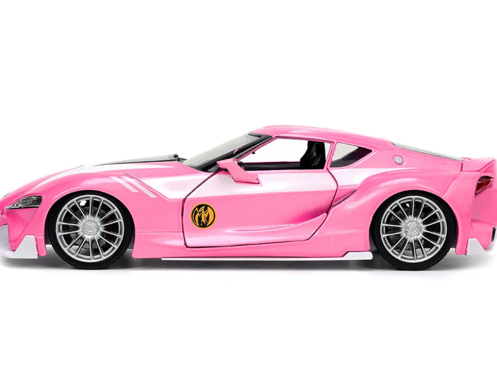 Toyota FT-1 Concept Pink Metallic and Pink Ranger Diecast Figurine Power Rangers Hollywood Rides Series 1/24 Diecast Model Car Jada 33224