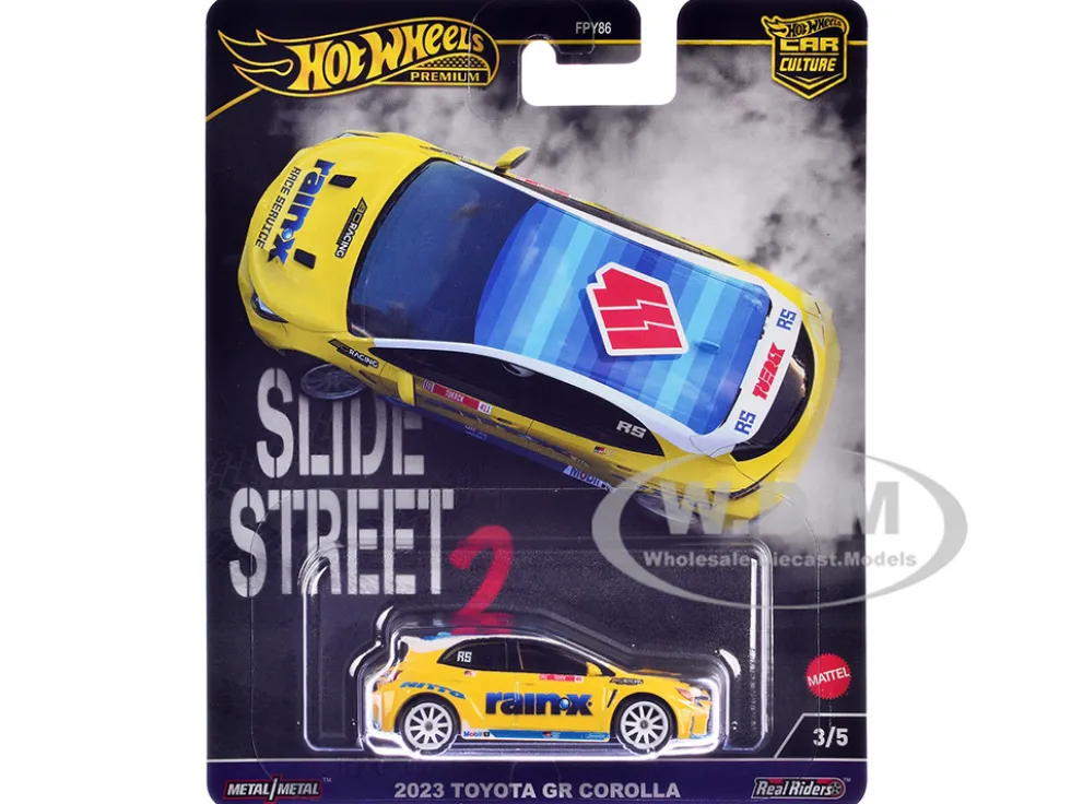 2023 Toyota GR Corolla "Rain X" Yellow "Slide Street 2" Series Diecast Model Car by Hot Wheels