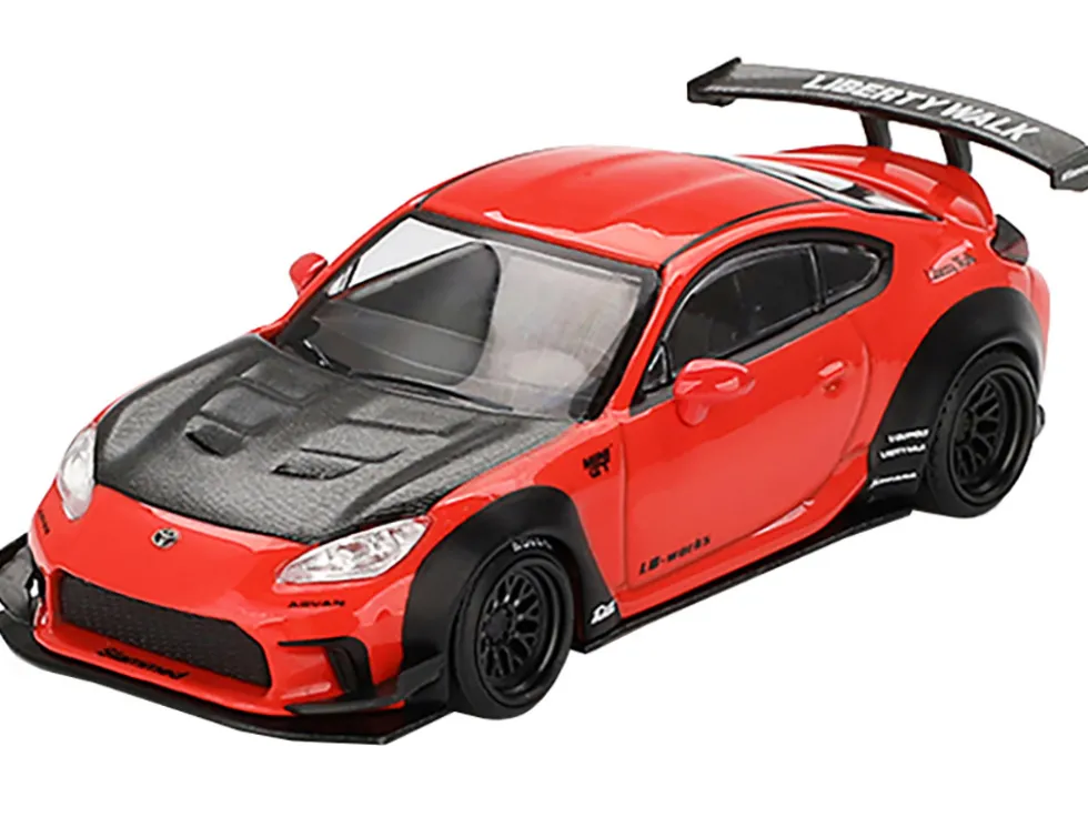 Toyota GR86 "LB-Nation - Liberty Walk" Red with Carbon Hood Limited Edition 1/64 Diecast Model Car by Mini GT