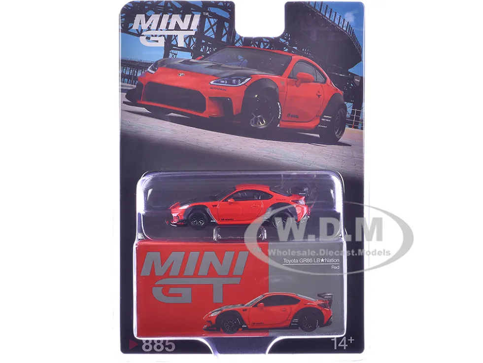 Toyota GR86 "LB-Nation - Liberty Walk" Red with Carbon Hood Limited Edition 1/64 Diecast Model Car by Mini GT