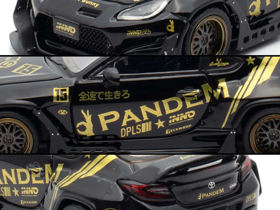 Toyota GR86 "Pandem" RHD (Right Hand Drive) Black with Gold Graphics "Hobby Expo China 2025 Event Exclusive" 1/64 Diecast Model Car by Inno Models