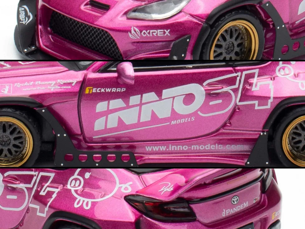 Toyota GR86 "Pandem Rocket Bunny" RHD (Right Hand Drive) Pink Metallic with Graphics "APA XPO 2025 Event Exclusive" 1/64 Diecast Model Car by Inno Models