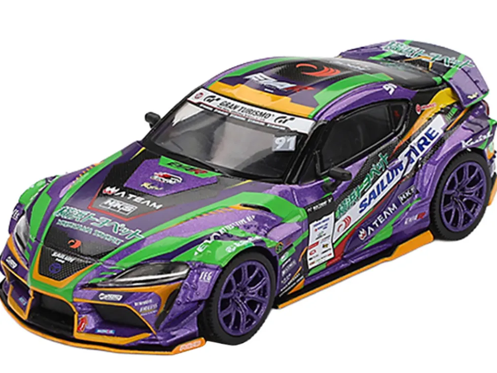 Toyota GR Supra KUHL RHD (Right Hand Drive) #91 Shingo Hatanaka "Evangelion Racing" "D1 Grand Prix" (2021) Limited Edition 1/64 Diecast Model Car by Mini GT