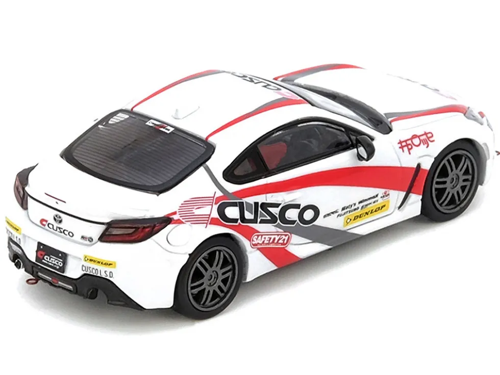Toyota GR86 Tuned by "CUSCO" RHD (Right Hand Drive) White with Red and Gray Stripes 1/64 Diecast Model Car by Inno Models