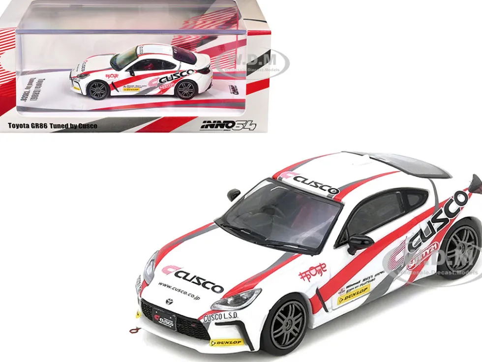 Toyota GR86 Tuned by "CUSCO" RHD (Right Hand Drive) White with Red and Gray Stripes 1/64 Diecast Model Car by Inno Models