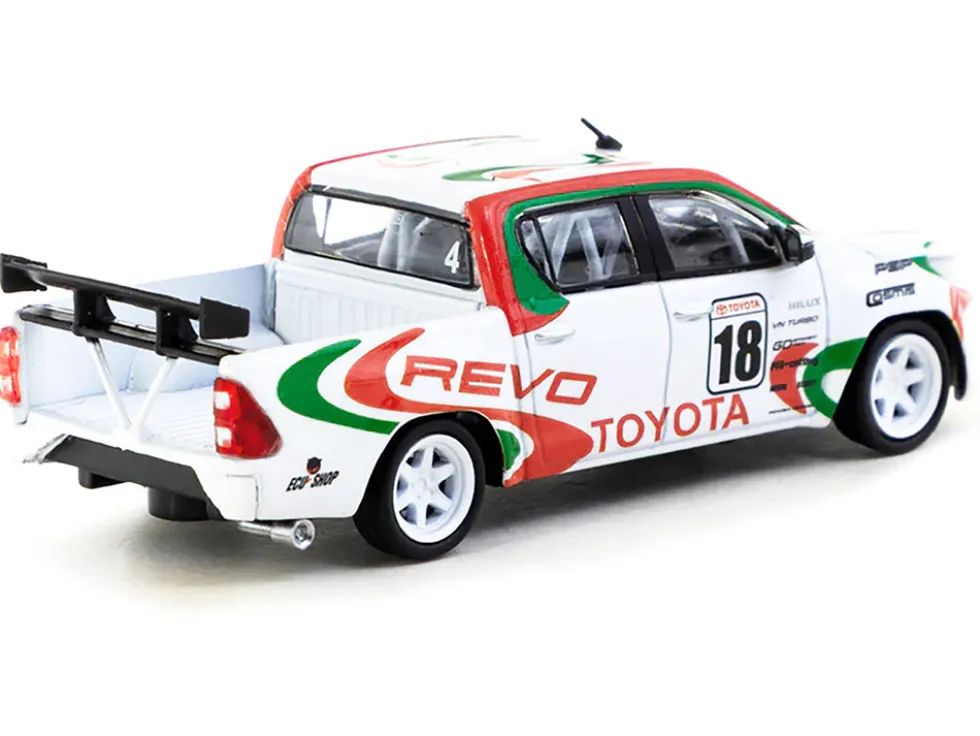 Toyota Hilux Pickup Truck RHD (Right Hand Drive) #18 White with Red and Green Graphics "Hobby64" Series 1/64 Diecast Model Car by Tarmac Works