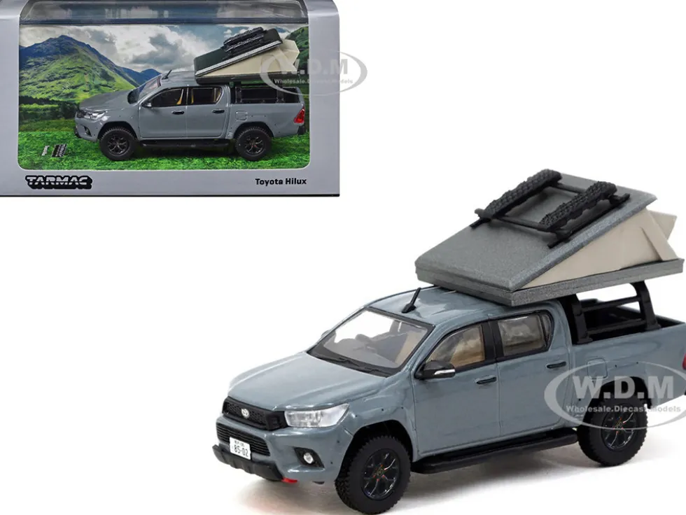 Toyota Hilux Pickup Truck RHD (Right Hand Drive) Gray with Camping Equipment "Road64" Series 1/64 Diecast Model Car by Tarmac Works