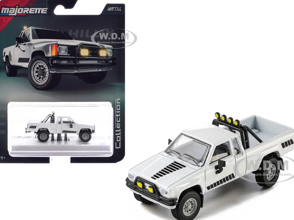1985 Toyota Hilux SR5 Pickup Truck White with Black Graphics "Collection" Series 1/64 Diecast Model Car by Majorette