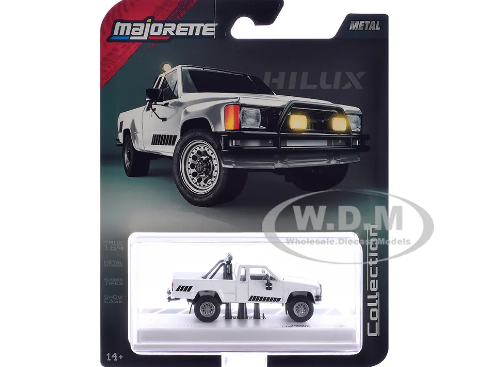 1985 Toyota Hilux SR5 Pickup Truck White with Black Graphics "Collection" Series 1/64 Diecast Model Car by Majorette