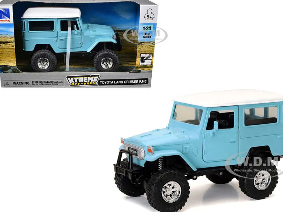 Toyota Land Cruiser FJ40 Light Blue with White Top "Xtreme Off-Road" Series 1/24 Diecast Model by New Ray