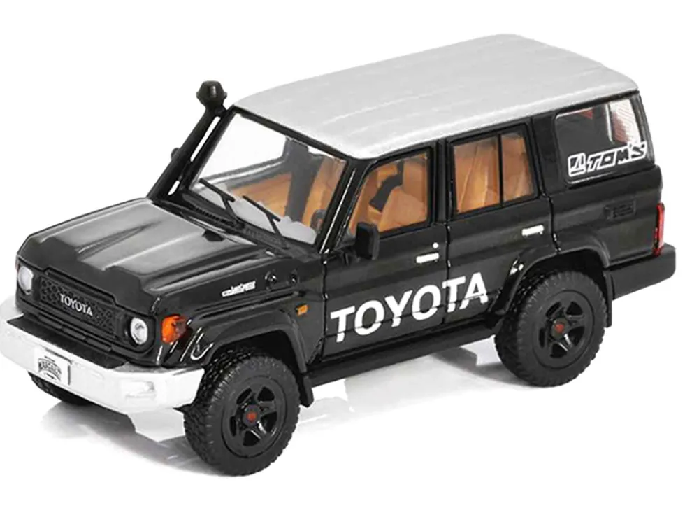 Toyota Land Cruiser (J76) Black with Silver Metallic Top 1/64 Diecast Model Car by GCD