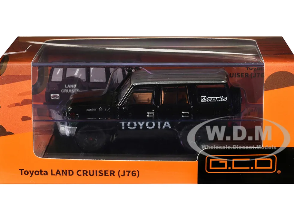 Toyota Land Cruiser (J76) Black with Silver Metallic Top 1/64 Diecast Model Car by GCD