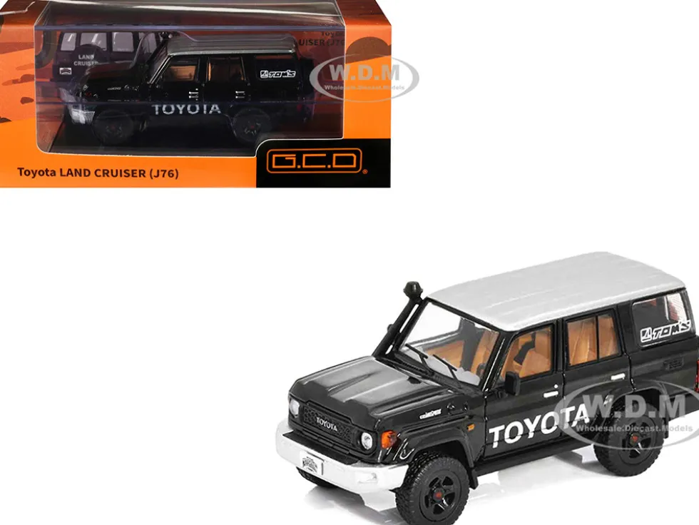 Toyota Land Cruiser (J76) Black with Silver Metallic Top 1/64 Diecast Model Car by GCD
