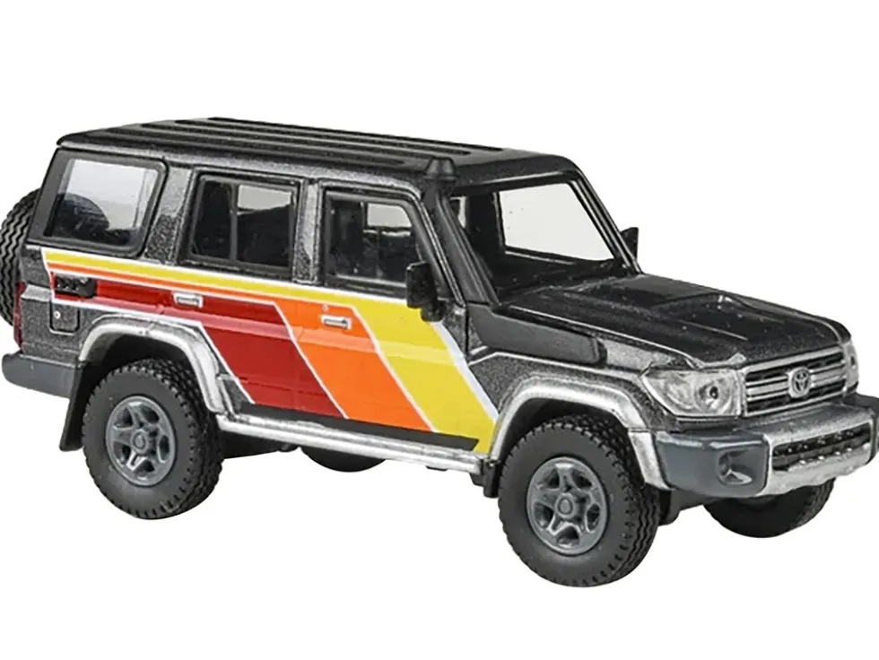 2014 Toyota Land Cruiser LC76 "TRD Livery" Gray Metallic with Stripes 1/64 Diecast Model Car by Paragon Models