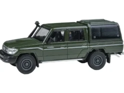 2014 Toyota Land Cruiser LC 79 with Camper Shell Military Green 1/64 Diecast Model Car by Paragon Models