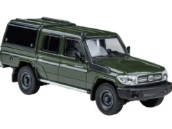 2014 Toyota Land Cruiser LC 79 with Camper Shell Military Green 1/64 Diecast Model Car by Paragon Models