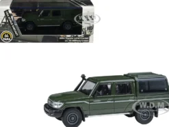 2014 Toyota Land Cruiser LC 79 with Camper Shell Military Green 1/64 Diecast Model Car by Paragon Models