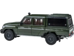 2014 Toyota Land Cruiser LC 79 with Camper Shell Military Green 1/64 Diecast Model Car by Paragon Models
