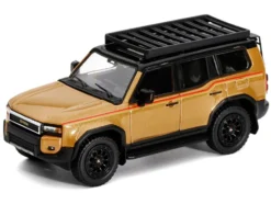 2024 Toyota Land Cruiser Prado Gold Metallic with Red Stripes and Roof Rack 1/64 Diecast Model Car by GCD