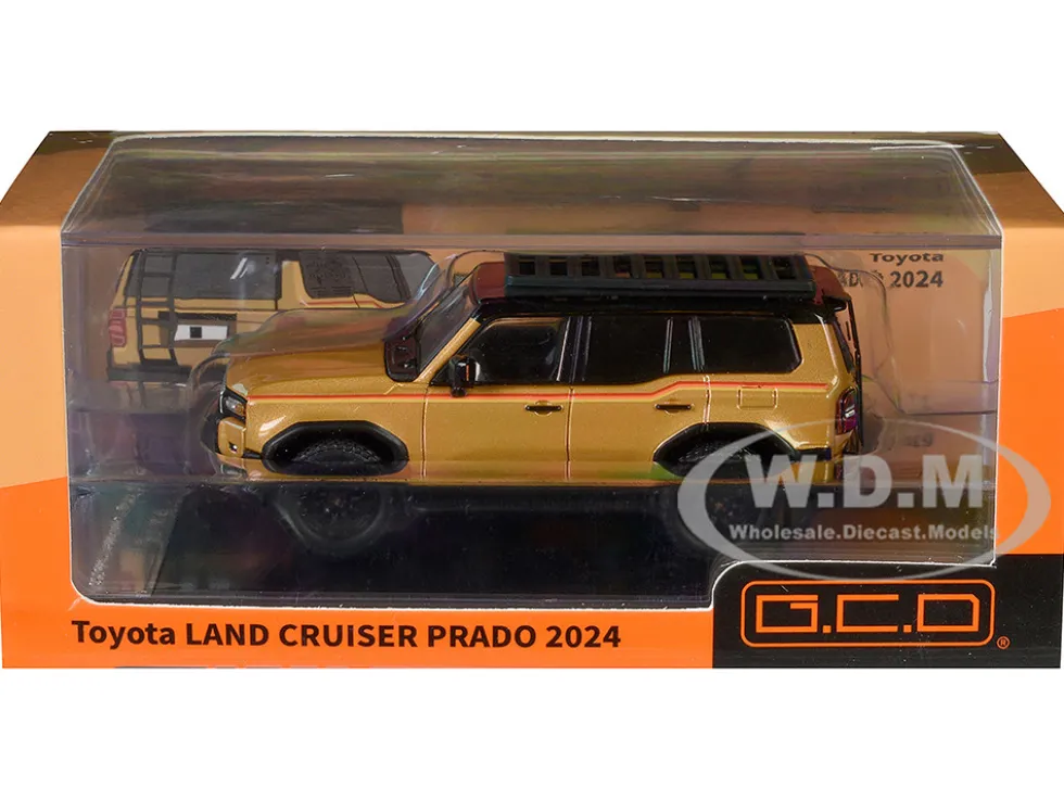 2024 Toyota Land Cruiser Prado Gold Metallic with Red Stripes and Roof Rack 1/64 Diecast Model Car by GCD