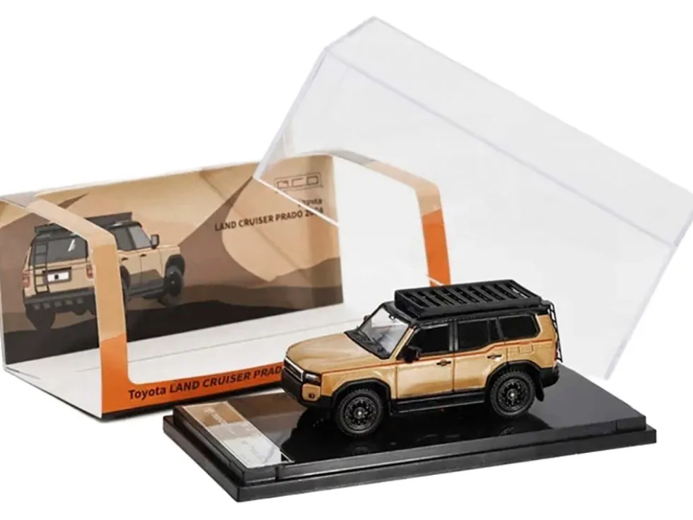 2024 Toyota Land Cruiser Prado Gold Metallic with Red Stripes and Roof Rack 1/64 Diecast Model Car by GCD