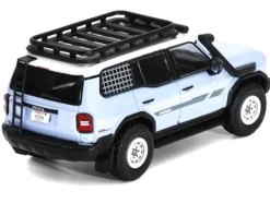 2024 Toyota Land Cruiser Prado Light Blue with White Top and Stripes with Roof Rack and Accessory 1/64 Diecast Model Car by GCD
