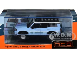 2024 Toyota Land Cruiser Prado Light Blue with White Top and Stripes with Roof Rack and Accessory 1/64 Diecast Model Car by GCD