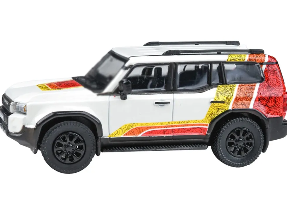 2024 Toyota Land Cruiser 250 Prado White with "TRD" Stripes 1/64 Diecast Model Car by Paragon Models