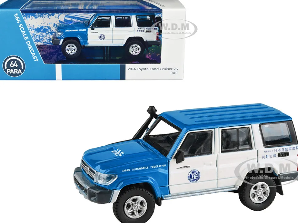 2014 Toyota Land Cruiser 76 RHD Right Hand Drive Blue and White Japan Automobile Federation 1/64 Diecast Model Car Paragon Models PA-65317