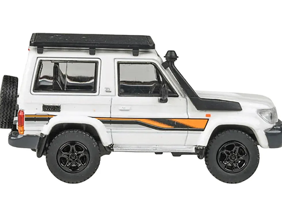 2023 Toyota Land Cruiser 71 White "70th Anniversary" with Stripes and Roofrack 1/64 Diecast Model Car by Paragon Models