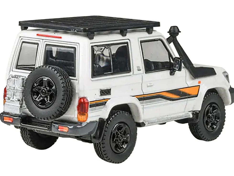 2023 Toyota Land Cruiser 71 White "70th Anniversary" with Stripes and Roofrack 1/64 Diecast Model Car by Paragon Models