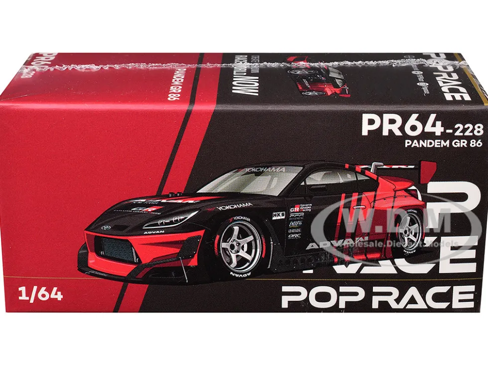 Toyota Pandem GR86 "Advan" Black and Red with Graphics 1/64 Diecast Model Car by Pop Race