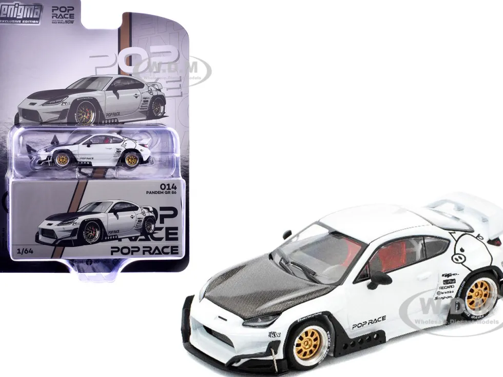 Toyota Pandem GR86 White with Carbon Hood "Enigma Exclusive Edition" 1/64 Diecast Model Car by Pop Race