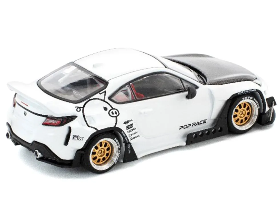 Toyota Pandem GR86 White with Carbon Hood "Enigma Exclusive Edition" 1/64 Diecast Model Car by Pop Race