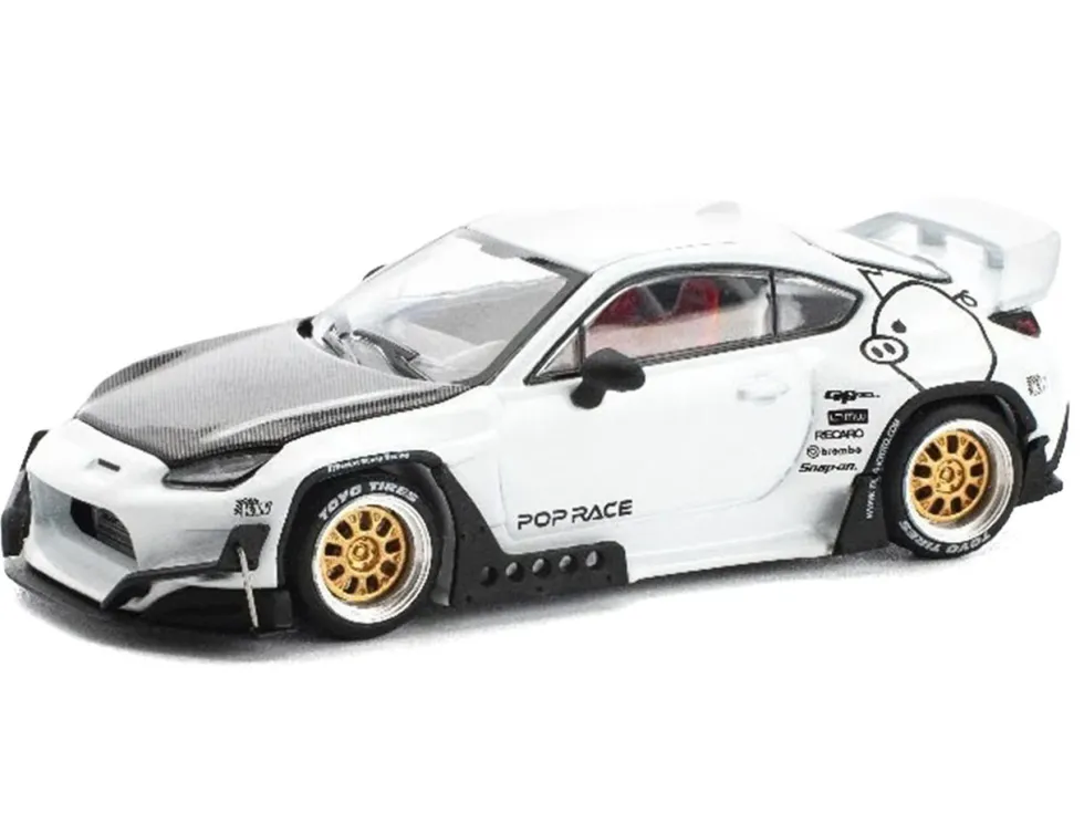 Toyota Pandem GR86 White with Carbon Hood "Enigma Exclusive Edition" 1/64 Diecast Model Car by Pop Race
