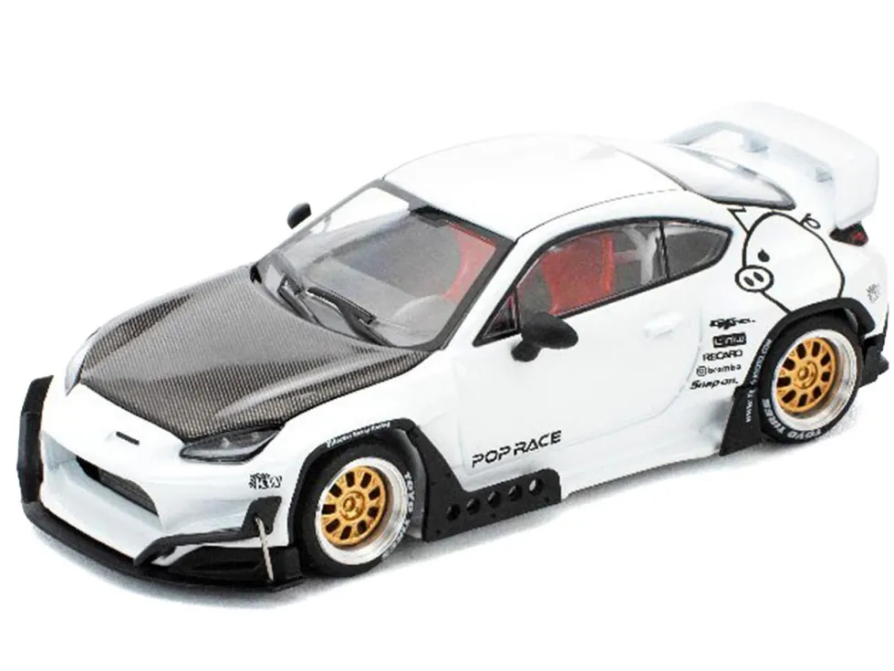 Toyota Pandem GR86 White with Carbon Hood "Enigma Exclusive Edition" 1/64 Diecast Model Car by Pop Race