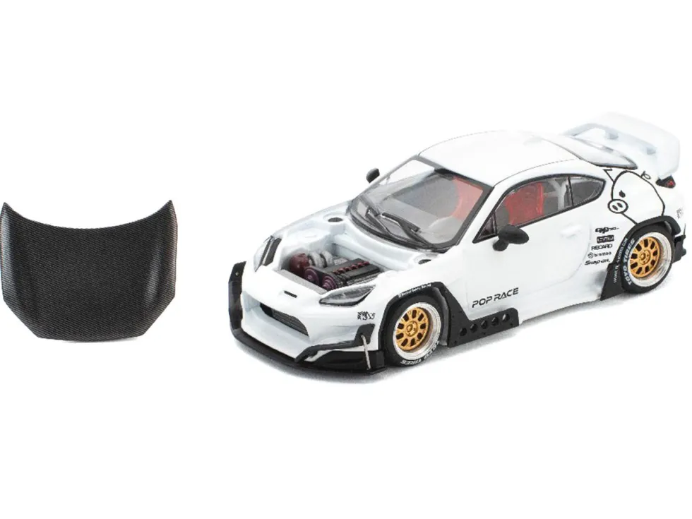 Toyota Pandem GR86 White with Carbon Hood "Enigma Exclusive Edition" 1/64 Diecast Model Car by Pop Race