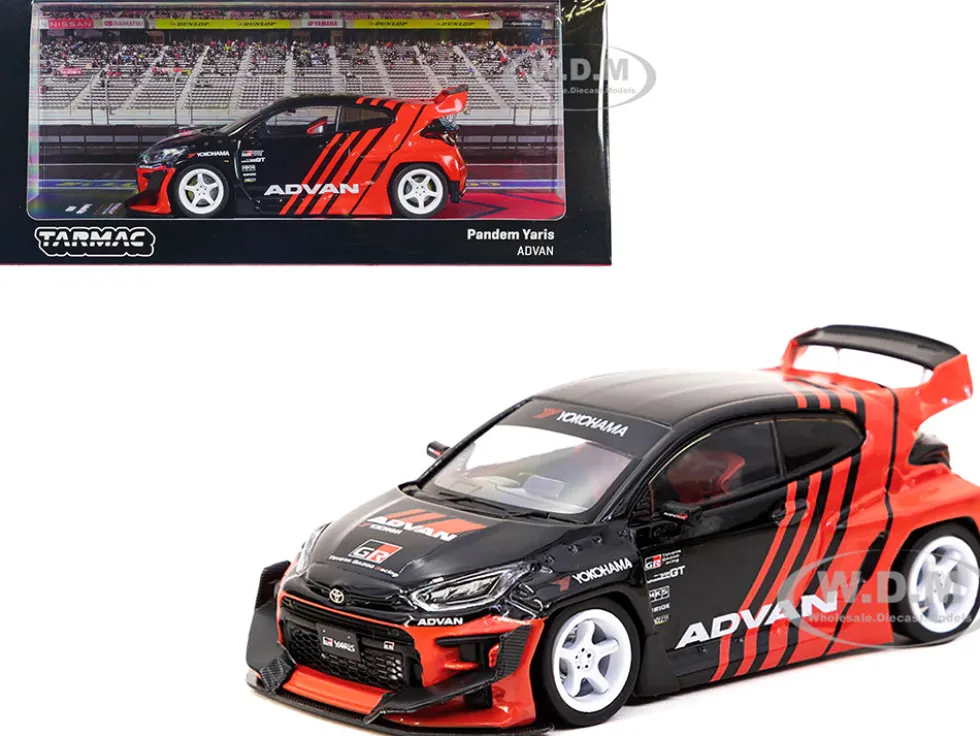 Toyota Pandem Yaris RHD Right Hand Drive Black and Red ADVAN Livery Hobby43 Series 1/43 Diecast Model Car Tarmac Works T43-025-ADV
