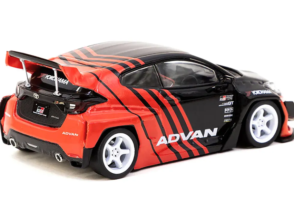 Toyota Pandem Yaris RHD Right Hand Drive Black and Red ADVAN Livery Hobby43 Series 1/43 Diecast Model Car Tarmac Works T43-025-ADV